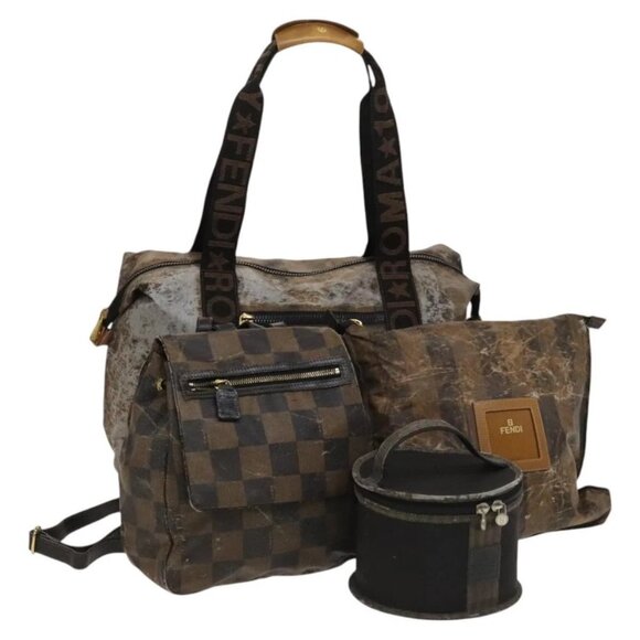 FENDI Pecan Bag PVC 3 Set Brown Black Auth bs26207 - Picture 1 of 15